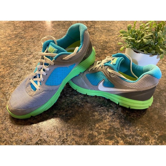 Womens Nike Running Shoes Lunarfly 2 Gray Turquoise Yellow - Picture 1 of 8